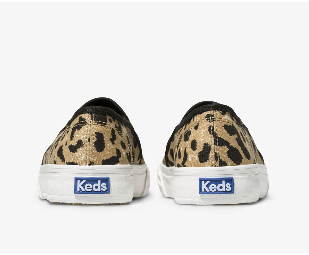 Keds Slip Ons Brown - Double Decker Leopard - Womens JWOVZB-652